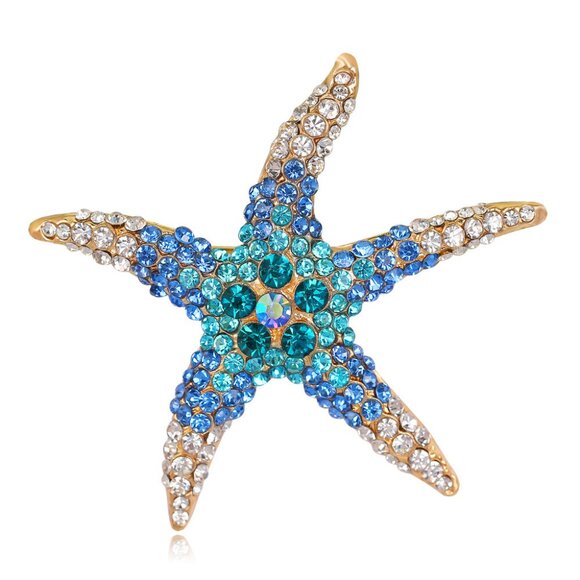 Blue Starfish Brooches Starfish Pins Rhinestone Starfish Brooches - Picture 1 of 2